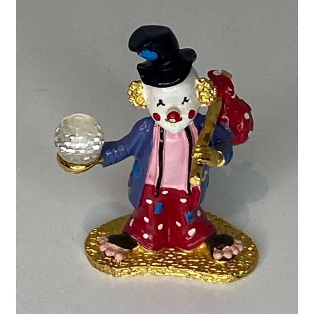 1985 Spoontiques Enamel Pewter Goldtone Clown Hobo Swarovski Crystal Ball KM439